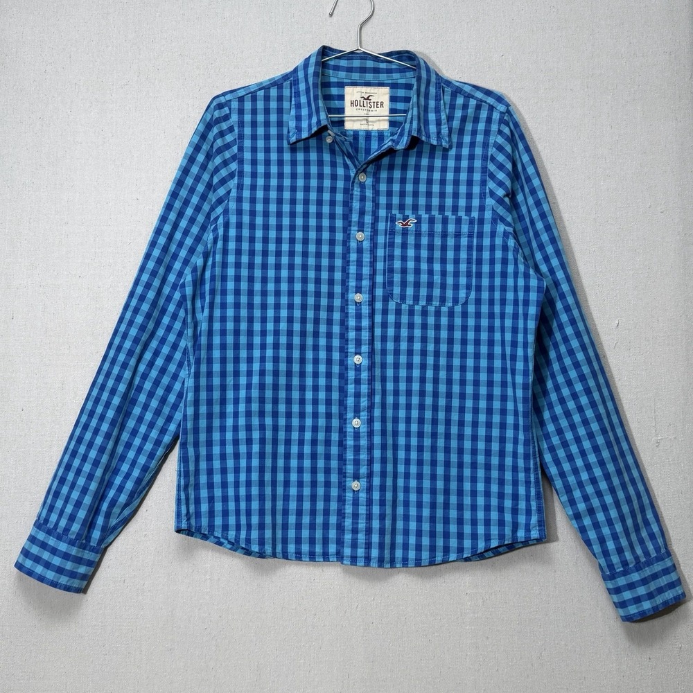 Hollister Blue Gingham Button Up Shirt Large Preppy Check Casual